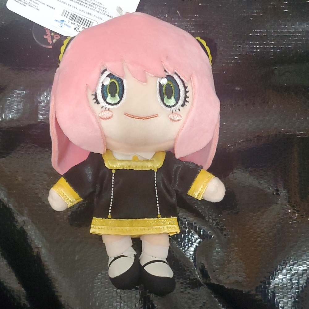 Plush Doll with Pink Hair and Black Outfit